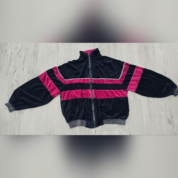 vintage Pierre Cardin 80s burgundy black velour zip-up track suit jacket | WMS L - Picture 6 of 7